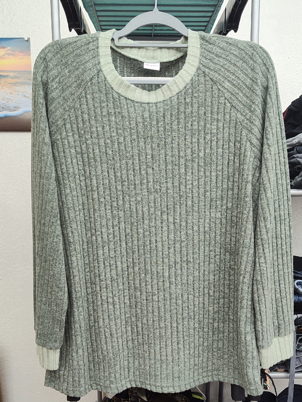 Relaxed Ribbed Crewneck Sweater in Sage Green